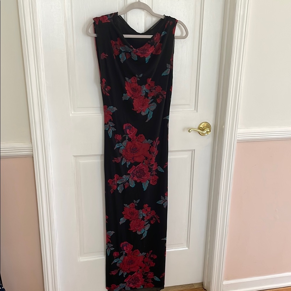 Free People x Revolve Black Red Floral Midi Dress